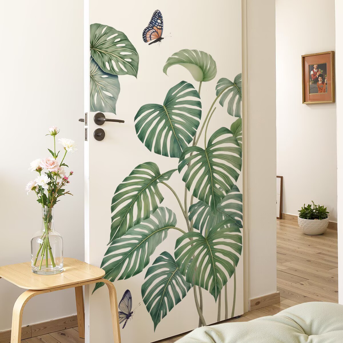 Green Plants Wall Stickers Tropical Leaves Wall Decals Hanging Tree Vine Wall Decal Nature Plants Palm Leaf Wall Sticker Wall Art Mural for Bedroom Living Room Background Office Home Décor