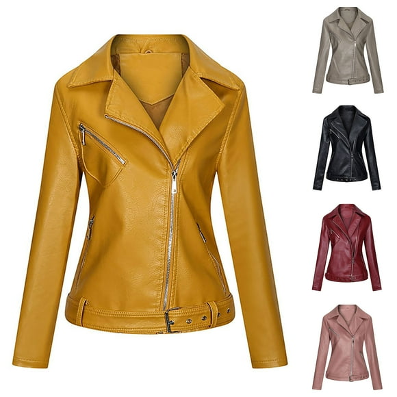 Feancey Leather Jacket for Women Fall Trendy Motorcycle Jackets Spring Fall Lightweight Bomber Jacket Zip up Thin Coats Black M
