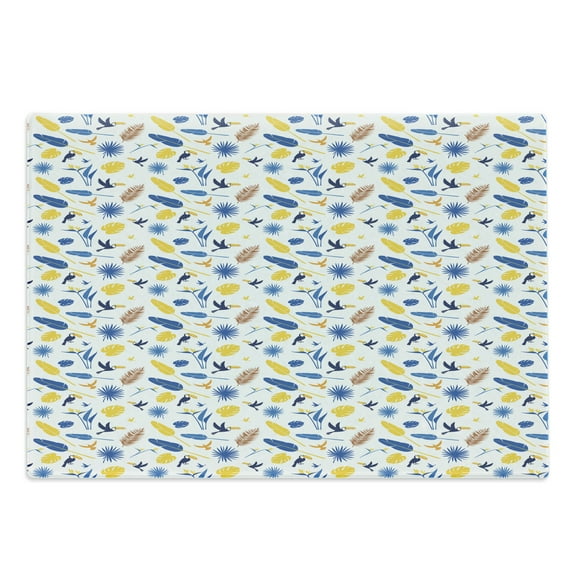 Yellow Bird Cutting Board, Tropical Jungle Pattern with Exotic Toucans and Leaves on Plain Background, Decorative Tempered Glass Cutting and Serving Board, in 3 Sizes, by Ambesonne