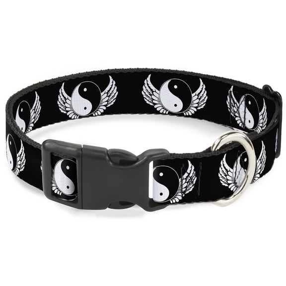 Buckle-Down Pet Collar, Dog Collar Plastic Buckle, Yin Yang Wings Black White, 7 to 8.5 Inches 0.5 Inch Wide