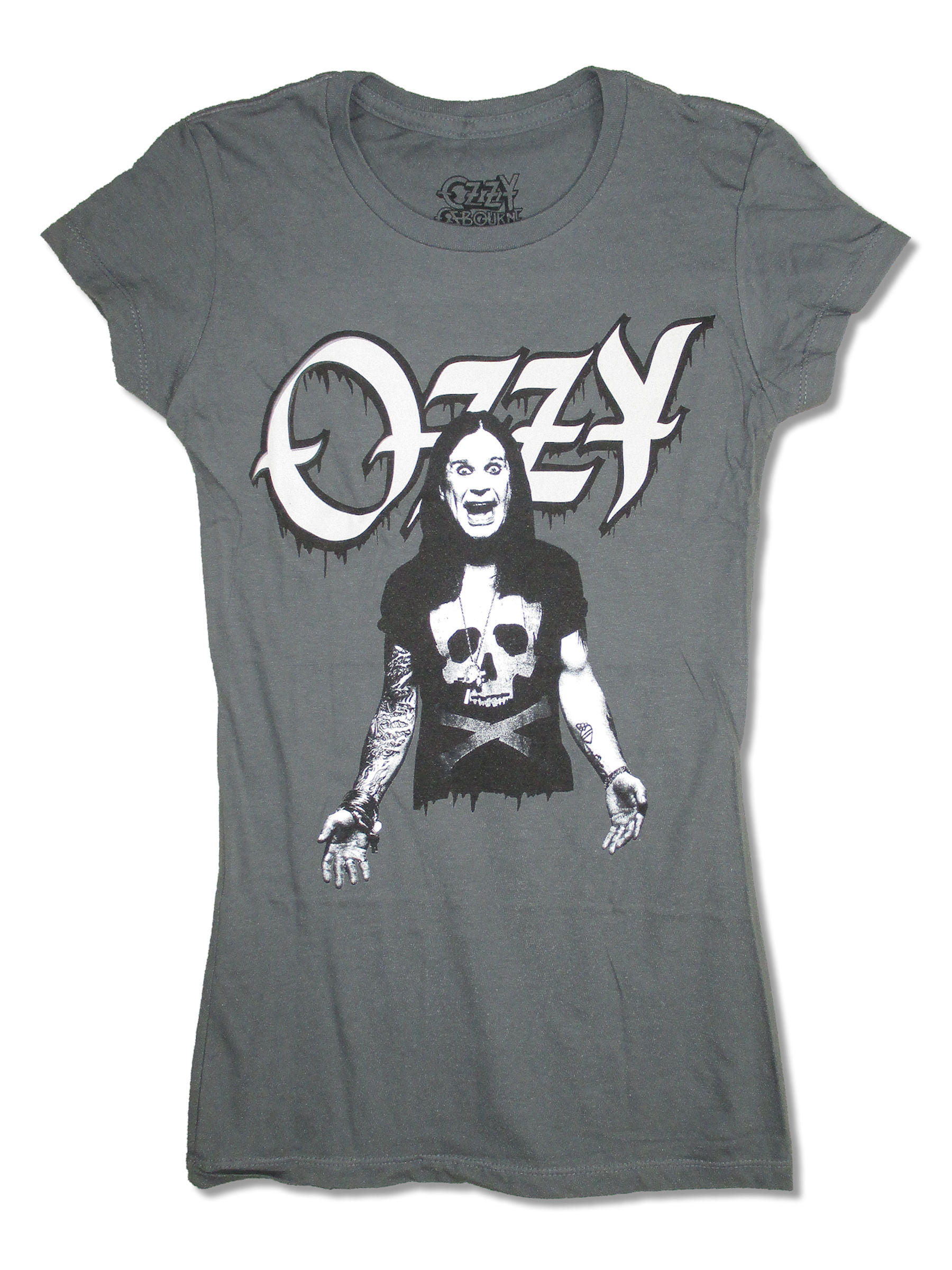 Ozzy Osbourne Skull /& Bones Girls Juniors Grey T Shirt New Official Merch