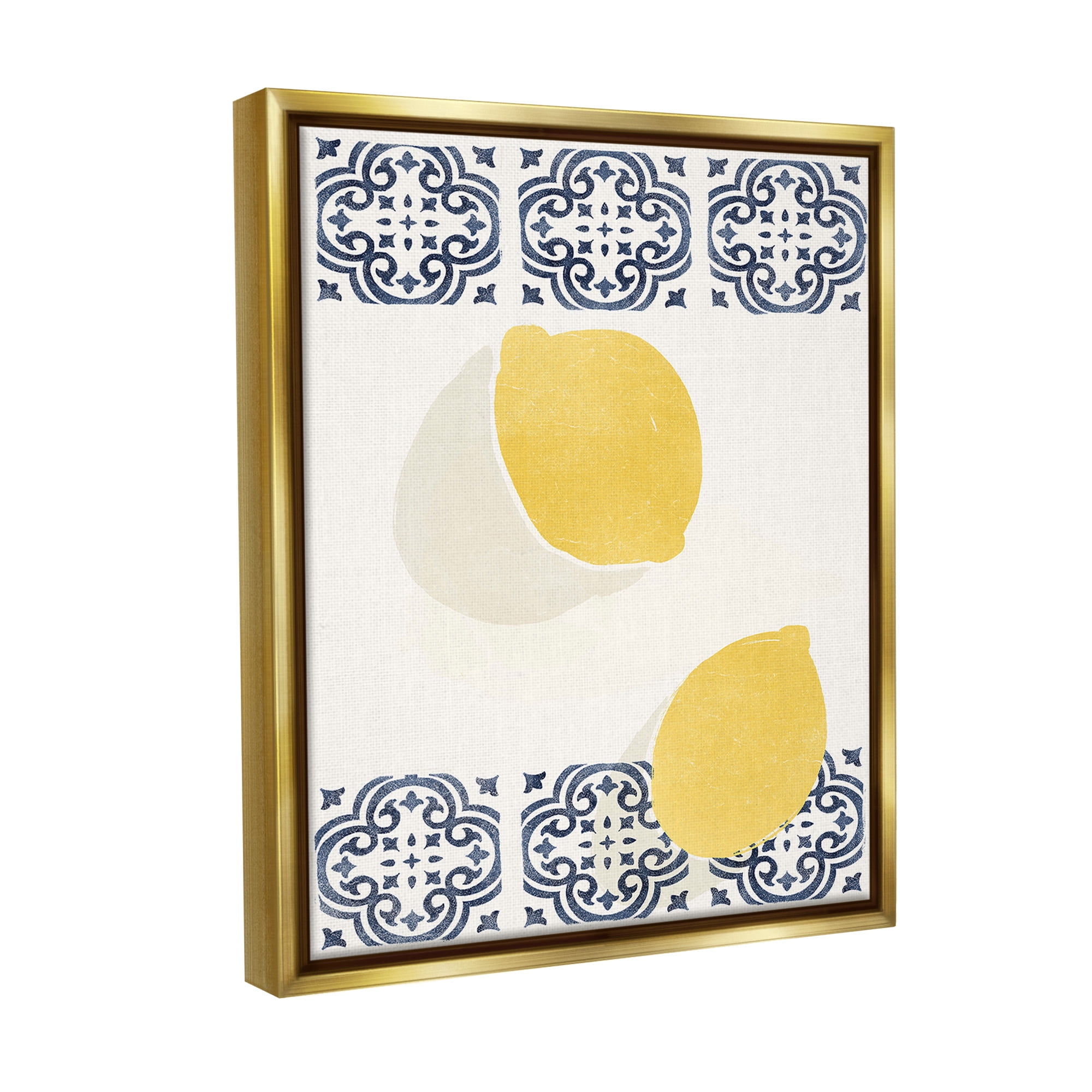 Stupell Industries Modern Lemons with Pattern Food & Beverage Painting Gold Floater Framed Canvas Art Print Wall Art, 17 x 21
