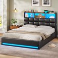 thumbnail image 4 of AOGLLATI Queen Size 4 Drawers Upholstered Bookcase Storage Bed with Charging Station and RGB LED Lights, Black Queen Platform Bed Frame,No Box Spring Needed, 4 of 8