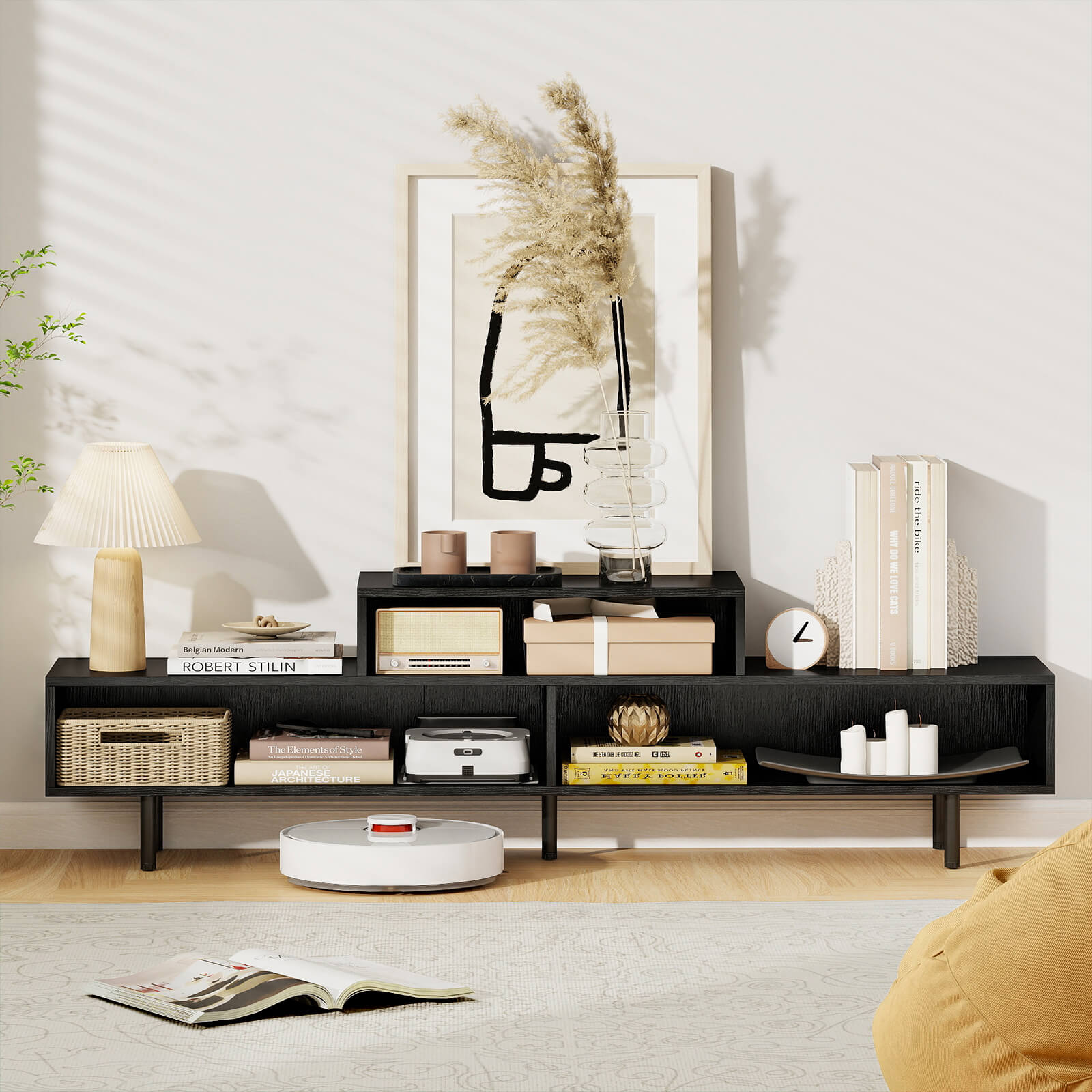 Costway 3 Cubby TV Stand for TVs up to 70" Entertainment Center Media TV Console Table Black