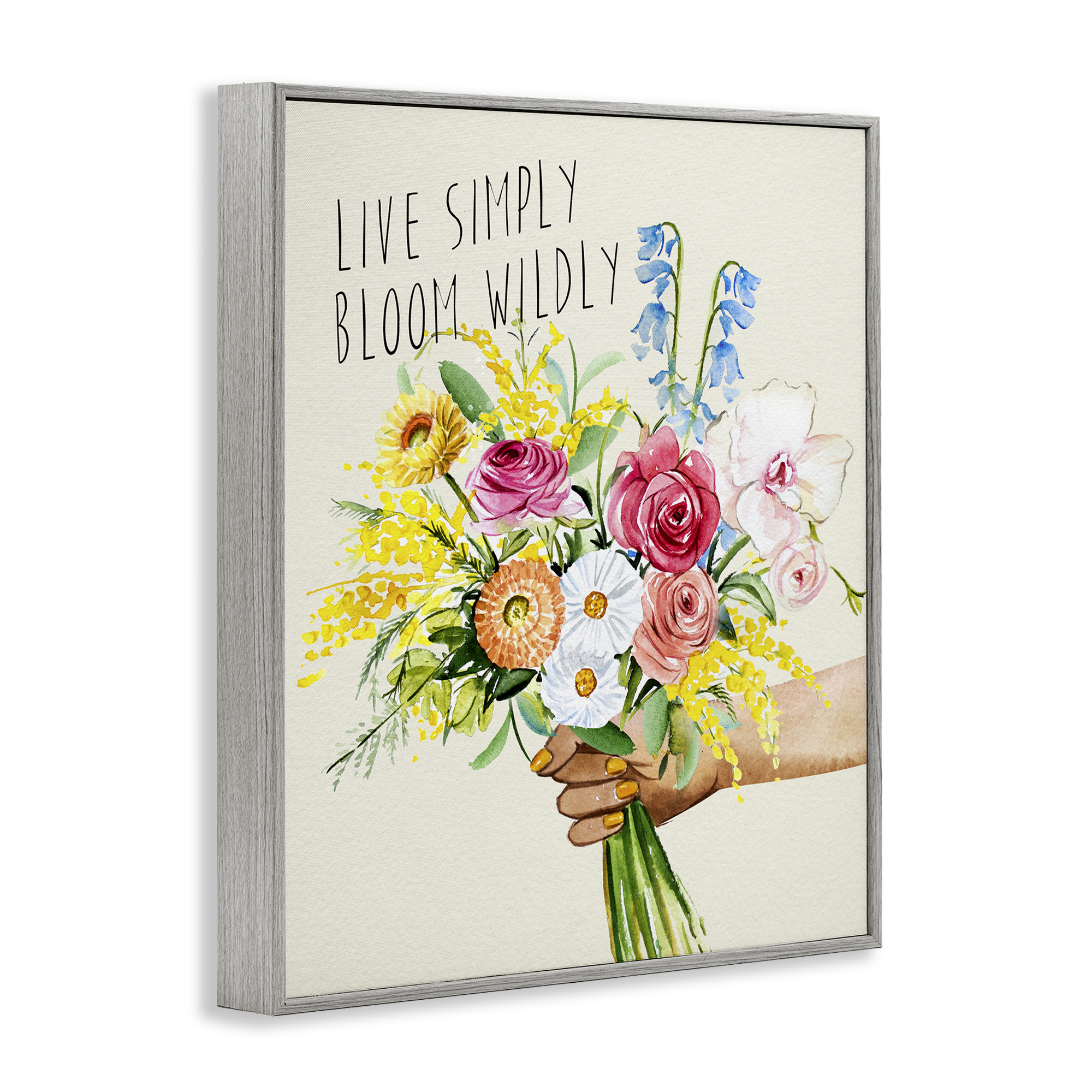 Stupell Industries Live Simply Bloom Wildly Botanical & Floral Painting Gray Framed Art Print Wall Art, 11 x 14