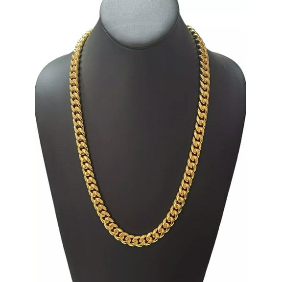 GKNET Stainless Steel Gold Plated 10mm Miami Cuban Chain Necklace Unisex 24in For Men