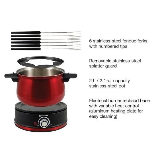 Swissmar Arolla 10-Piece Electric Fondue Set | Red