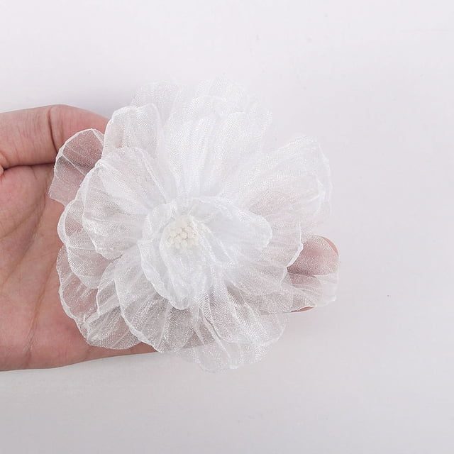 Nvzi 10 flores de organza de 8,9 cm (3,54"), de hilo transparente con centro para manualidades, apliques, sombreros de tela, decoración de bodas y fiestas, color blanco.