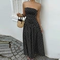 thumbnail image 2 of XUNKUSGA Cocktail Dresses for Women Trendy Polka Dot Strapless Womens Maxi Dress Casual Smocked Tube Top Swing Flowy Wedding Guest Dress,Black,S, 2 of 7