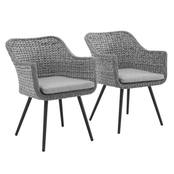 Modway Endeavor Dining Armchair Outdoor Patio Wicker Rattan Set of 2 in Gray Gray