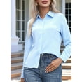thumbnail image 3 of Super Soft Wrinkle Free Button Down Shirts for Women Solid Long Sleeve Striped Formal Work Dress Blouses Tops Blue XXXL, 3 of 8