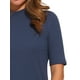 thumbnail image 5 of Camisetas de media manga INSPIRE CHIC para mujeres, blusa casual de cuello alto, tops sólidos elásticos y suaves de longitud de codo, M gris azul, 5 of 6