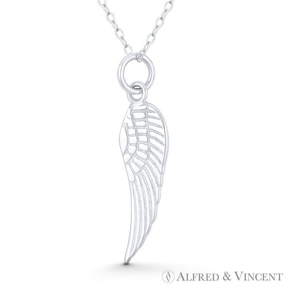 Angel's / Eagle's Wing Protection & Luck Charm 31x8mm (1.2x0.3in) Pendant & Chain Necklace in .925 Sterling Silver