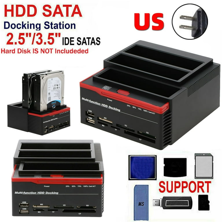 3 IDE SATA 2.5 3.5 HDD Hard Drive Disk Clone Docking Station Card Reader  US 
