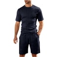 thumbnail image 2 of Kakii Men's 2-Piece Pull-On Shorts Set, All-Over Texture Jogger Shorts & Matching Tee, Elastic Waist Summer Lounge Outfit, 2 of 7