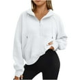 thumbnail image 2 of Dxzfnsa Women's Half Zip Sweatshirts Fleece Stand Collar Long Sleeve Sweatshirts Solid Color Thumb Hole Oversized Pullovers with Pockets, 2 of 7