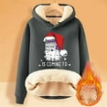thumbnail image 2 of Haut à Capuche Chaud Imprimé de Noël pour Femmes Automne/hiver avec Fermeture Éclair Quart, T-Shirts Légers pour Femmes, Hauts Junior Mignons, Haut Rond, Mode Grande Taille pour Femmes, Gris TG, 2 of 4