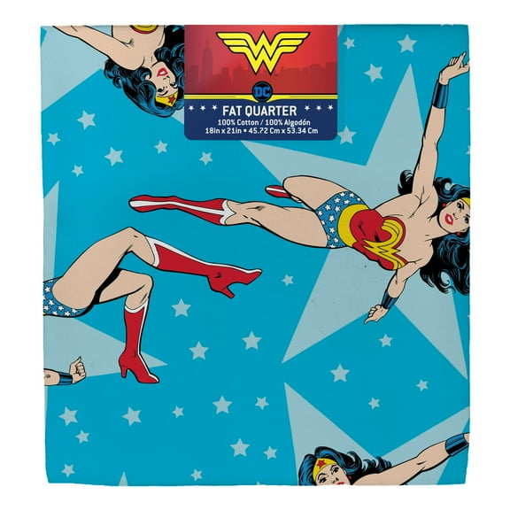 Eugene Textiles Premium Licensed Wonder Woman 100% Premium Quilting Cotton 18" x 21" Fat Quarter, Blue color