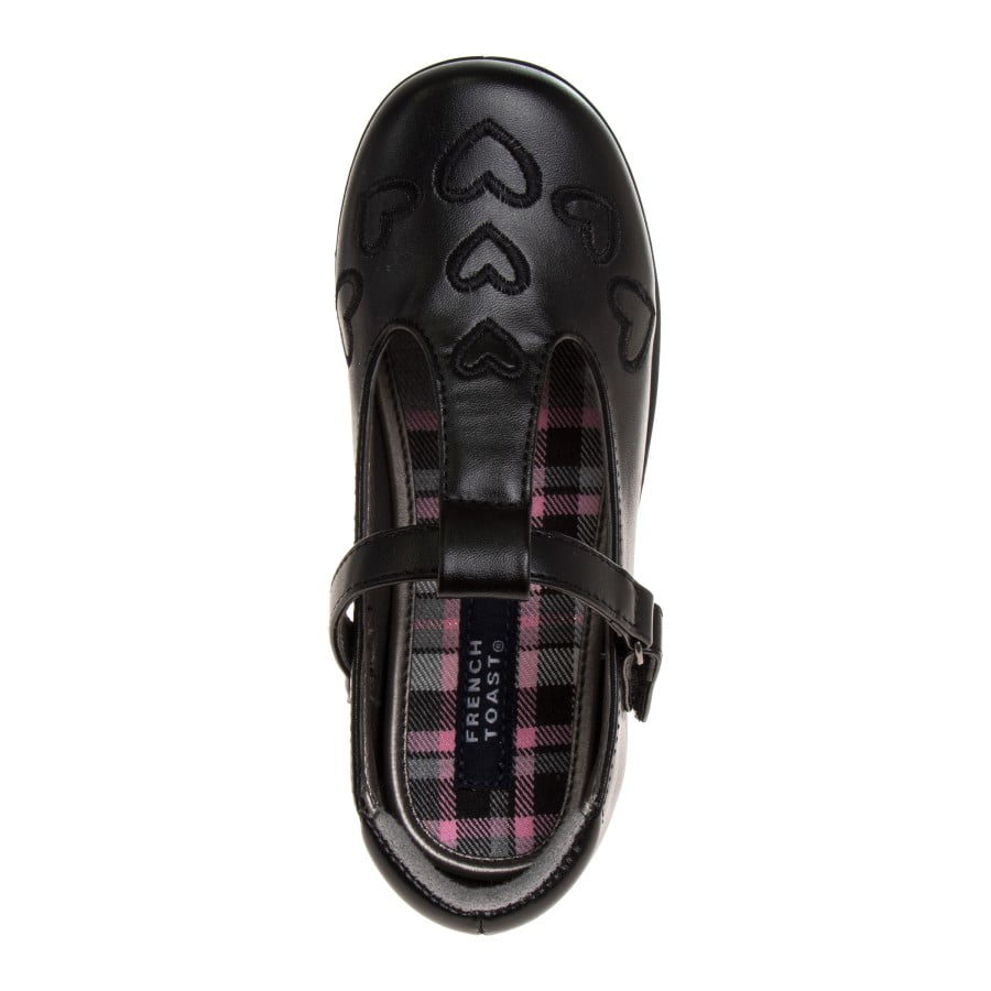 French Toast Little Kids Girls' T-Strap Faux Leather Hook & Loop School Shoes - Black, 3