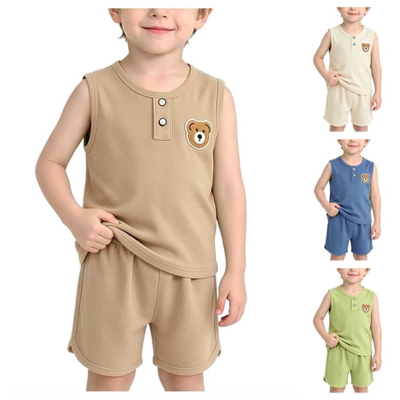 Acaics Outfit Set For Boys Girls, Summer Crew Neck Sleeveless Printed Tank & Shorts 2-Piece Soft Loungewear Set Ages 0-8 Years.