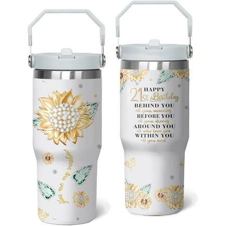 

Cool 21st Birthday Gifts for Her 40oz Tumbler Gift for 21 Year Birthday Female Mothers Day 21 Year Old Birthdays Gifts for Her Stainless Steel 21st Birthdays Cup with Handle & Straw
