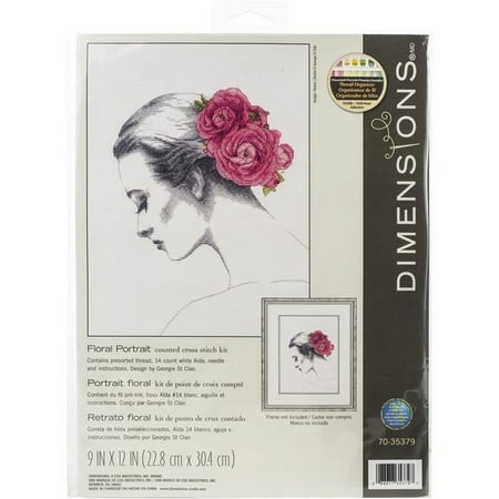 UPC: 0088677353797 | Dimensions 70-35379 9 x 12 in. Counted Cross Stitch Kit  Floral Portrait – 14 Count