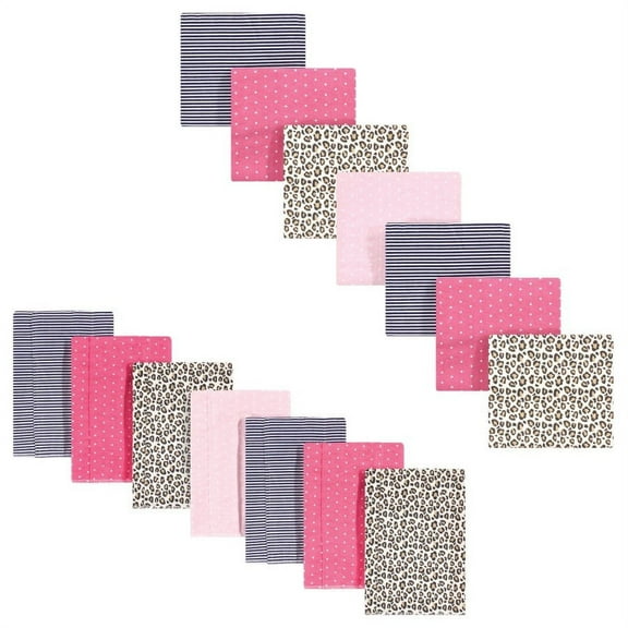 Hudson Baby Infant Girl Cotton Flannel Burp Cloths and Receiving Blankets, 14-Piece, Leopard, One Size