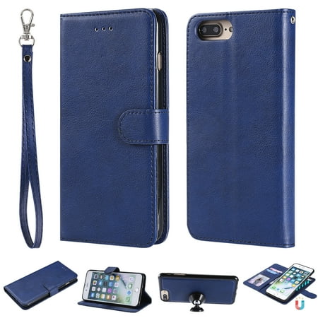 Slim Card Case - iPhone 7 Plus Case Wallet, iPhone 8 Plus Case, Allytech Premium Leather Flip Case Cover & Card Slots Pocket, Support Wireless Charging Detachable Slim Case for Apple iPhone 7 Plus/ 8 Plus (Blue)