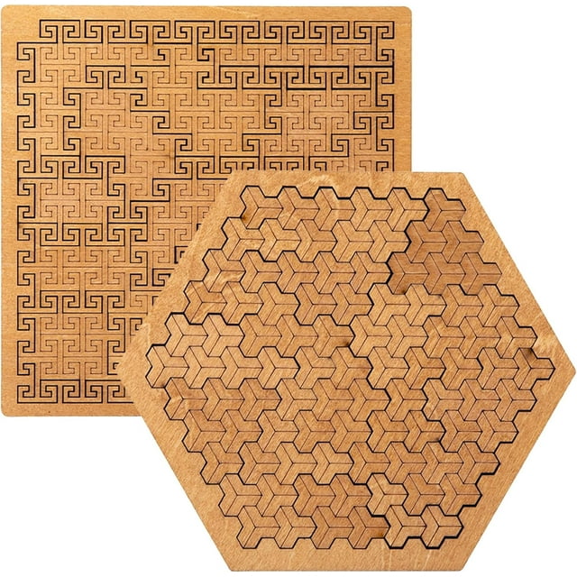 Fractal Tray Puzzles, Hard Difficult Wooden Jigsaw Puzzles for Adults, Unique Irregular Creative Labyrinth Impossible Difficult, Reverse Thinking Puzzle, No Image Puzzle (A+B)