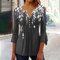 thumbnail image 2 of Enjoytime Womens 3/4 Length Sleeve Tops Loose Fit Casual Shirts Button Neck Floral Printed Tunic Blouses Women Clothing, 2 of 3