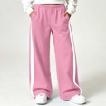 thumbnail image 4 of Girls Color Block Sweatpants with Pockets Elastic Waist Fashion Casual Baggy Kids Wide Leg Pants Pink 8, 4 of 9