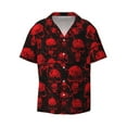 thumbnail image 2 of Lafuoo Red Skulls Pattern Men's Cuban Collar Short Sleeve Shirt, Button-Down Resort Beach Pocket Shirt-Small, 2 of 4