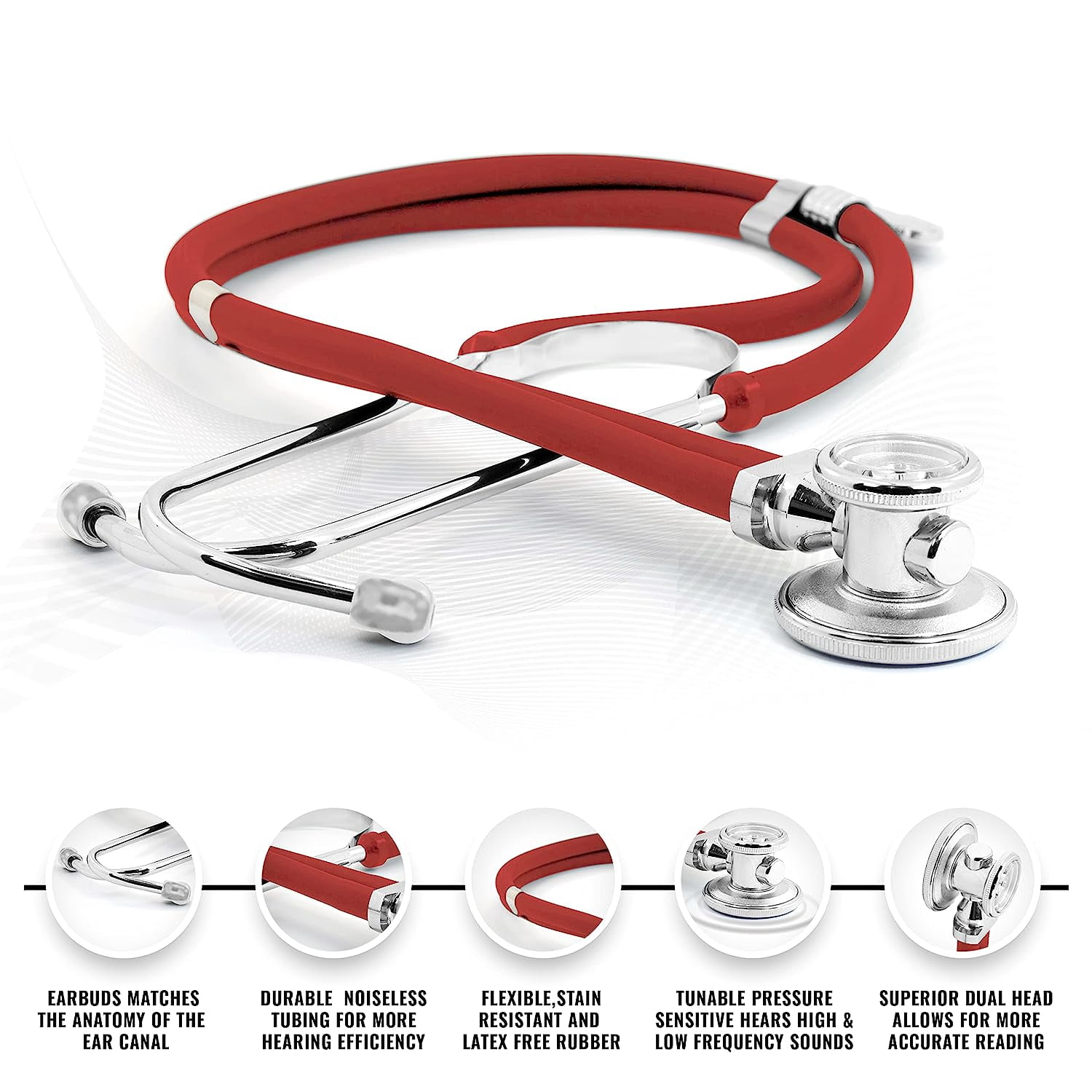 ASATechmed Nurse Starter Kit - Stethoscope, Blood Pressure Monitor, Tuning Forks, and More - 18 Pieces Total (Red)