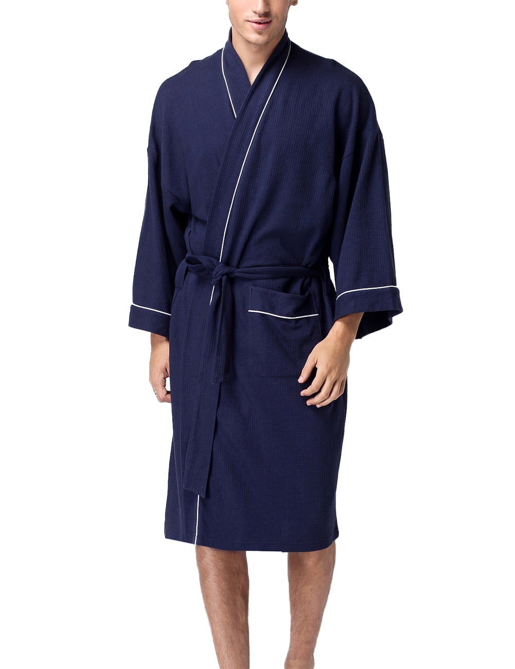 Redcolourful Men`s 100 Cotton waffle bathrobe Kimono Spa Sleep Robe