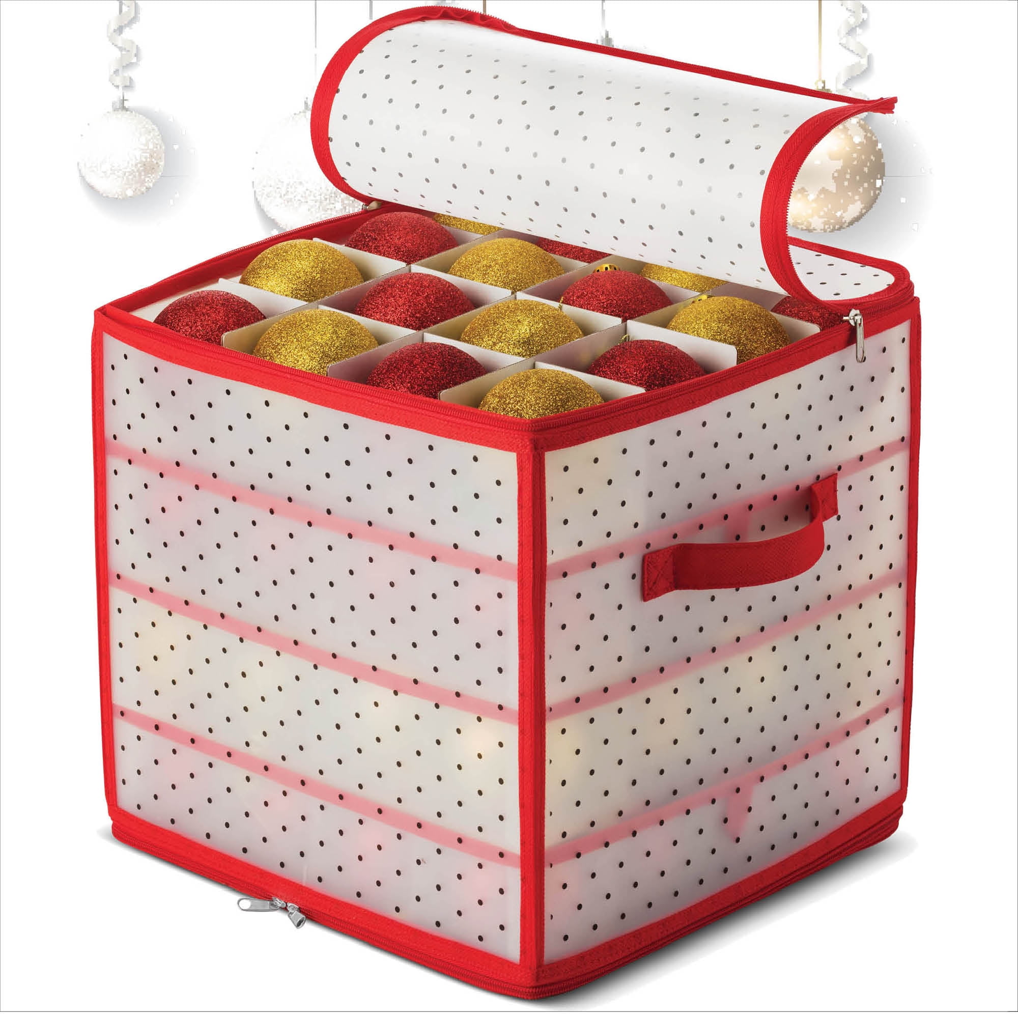 Plastic Christmas Ornament Storage Box with 2 Sided Dual Zipper Closure