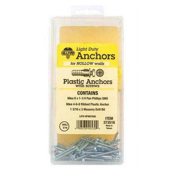Hillman 373516 4-6-8 x 0.87 in. Plastic Anchor Kit with Screws  101 per Kit