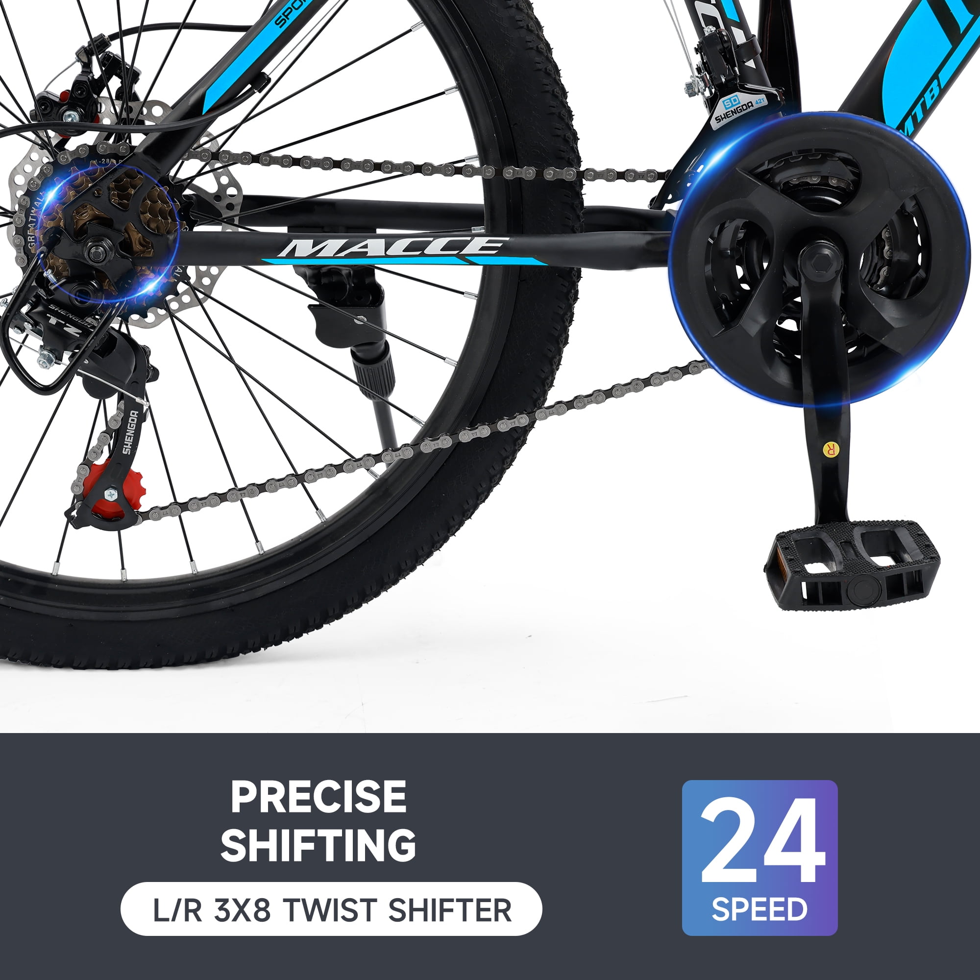 Mountain Bike, 24 Speeds with Disc Brakes High-Carbon Steel Frame Mens Womens Mountain Bike, 24 26 27.5 Inch Front Suspension MTB Bicycle for Adult & Teenagers