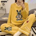 thumbnail image 1 of Vêtements de Printemps Automne pour Femmes Coton Manches Longues Vêtements de Nuit Décontractés Ensembles de Pyjamas Complets pour Femmes 2 Pcs Vêtements de Maison, 1 of 7