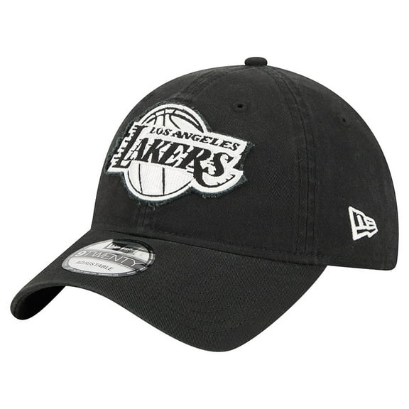 Men's New Era Black Los Angeles Lakers Stamp Fabric Applique 9TWENTY Adjustable Hat