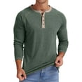thumbnail image 3 of JWD Mens Henley Long Sleeve T-Shirt Cotton Casual Shirt US VG Green L, 3 of 6