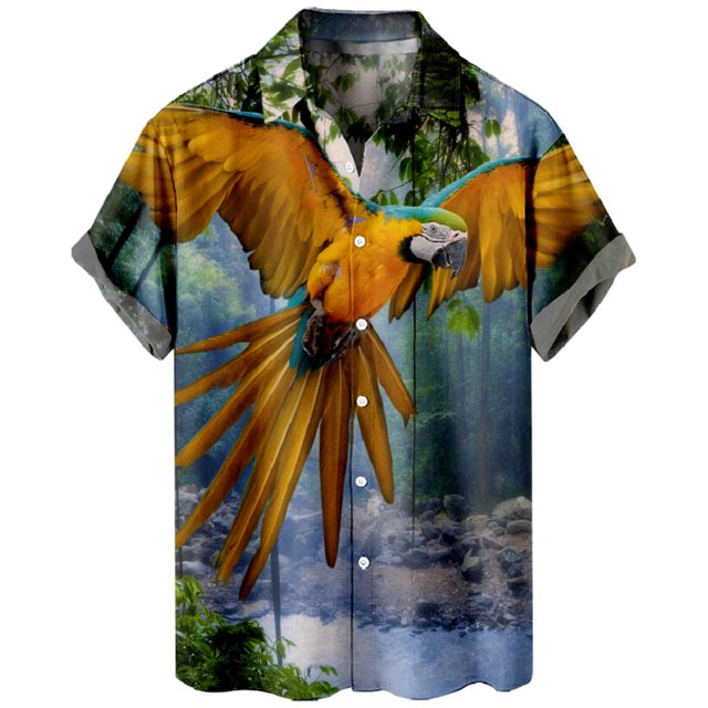Camisa De Botones Para Hombre Nueva camisa de manga corta holgada informal con estampado digital 3d y estampado de (Gold, L)