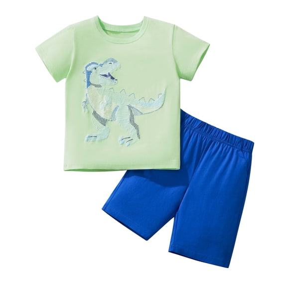 Toddler Boy Outfits 2 Piece Cartoon Print Short Sleeve Crew Neck T-Shirt Top And Shorts Outdoor Wear Baby Boys' Clothing Sets Size 18-24 Months