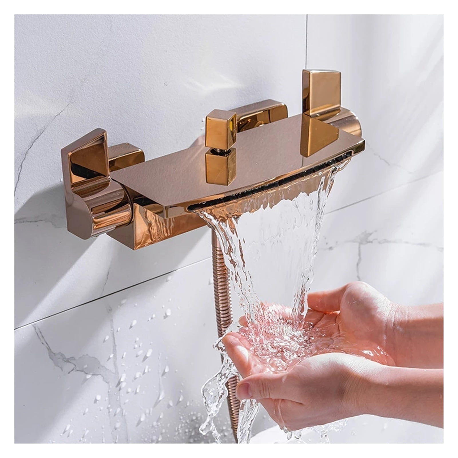 Rose Gold Bathtub Shower Faucet Set Brass Bathtub Faucet Hot &amp; Cold Taps Mixer With Handheld Waterfall Bathtub Tap Black
