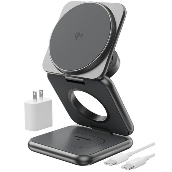 Estación de Carga 3 en 1 KU XIU X40Q Plata con Soporte Magnético Inalámbrico para iPhone y Apple Wat