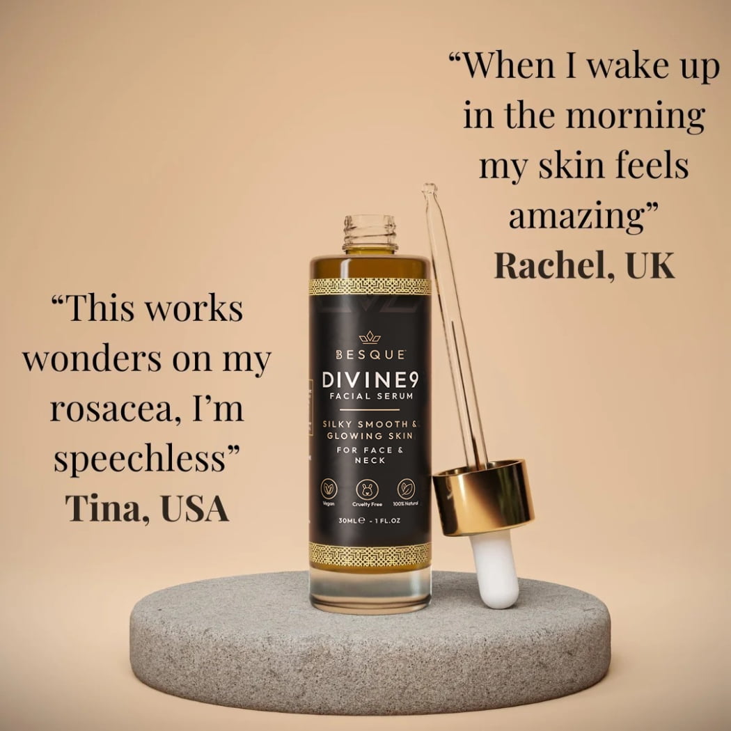Besque DIVINE9 Firming Rejuvenation Facial Serum, Reduces Inflammation, Deeply Nourishing, Hydrating and Reparative Serum, Prevents Outbreaks 1 FI Oz