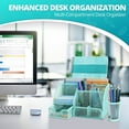 thumbnail image 3 of Desk Organizer Office Supplies Accessories Desktop Tabletop Sorter Shelf Pencil Holder Caddy Set - Metal Mesh with Drawer and 6 Compartments (Turquoise Aqua Blue), 3 of 9