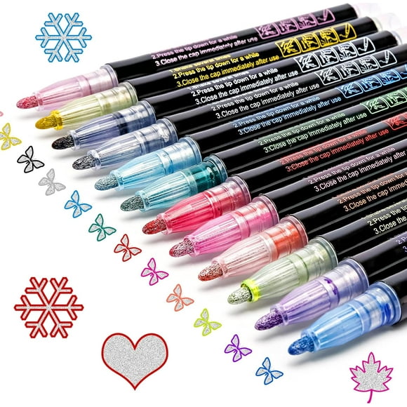 Doodle Markers Outline Glitter Pens 12 Pack, Christmas Shimmer Metallic Sparkle Set, Stockings Stuffers Teen Girl Gifts Trendy Cute Art Craft Drawing Supplies Kid Age 4 6 8 9 10 14 16 18 Year Old