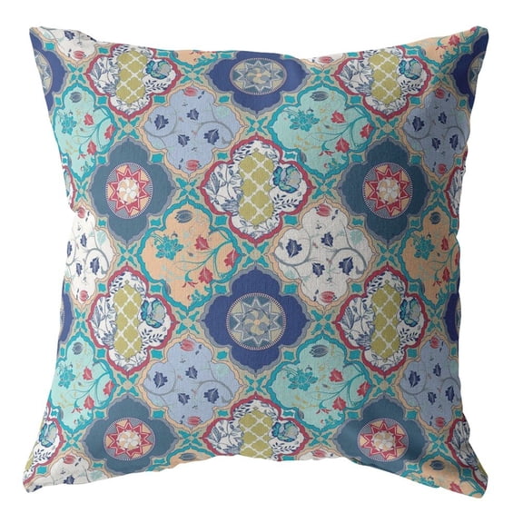 18" Blue Peach Trellis Suede Throw Pillow