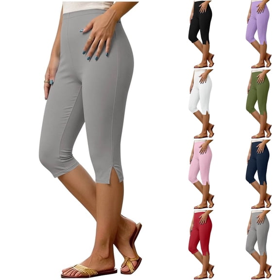 Vmvidoty Women Legging Plus Size High Waist Capri Yoga Leggings Cropped Pant for Workout Gray M