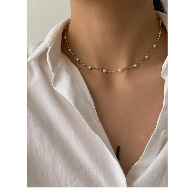 Gargantilla de perlas, delicado collar ajustable, perlas cultivadas de barca, cadena pequeña, joyería delicada para el día de San Valentín de la madre para mujeres y niñas